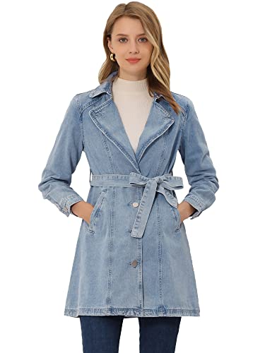 Allegra K Damen Langarm Umlegekragen Button Bindegürtel Jeans Trenchcoat Mantel Hell Grau Blau S von Allegra K