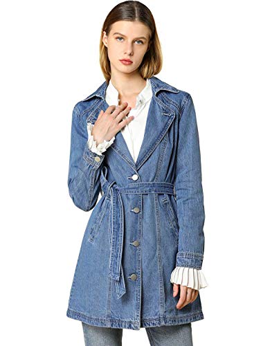 Allegra K Damen Langarm Umlegekragen Button Bindegürtel Jeans Trenchcoat Mantel Hellblau XS von Allegra K