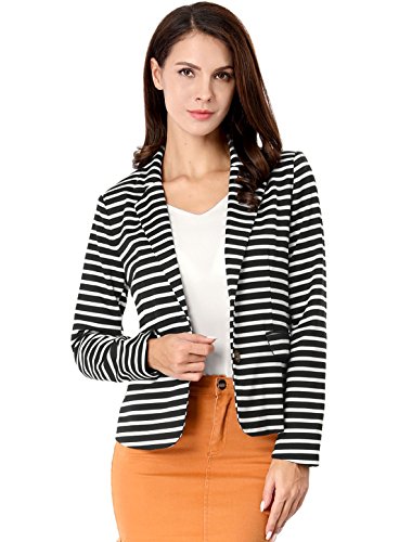 Allegra K Damen Langarm Umlegekragen Button Streifen Blazer Jacke Schwarz M von Allegra K