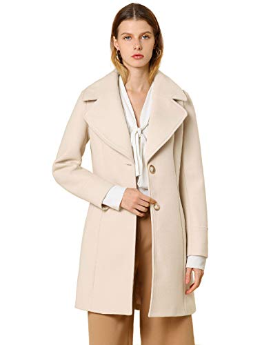 Allegra K Damen Langarm Umlegekragen Einreiher Trenchcoat Mantel Elfenbein L von Allegra K