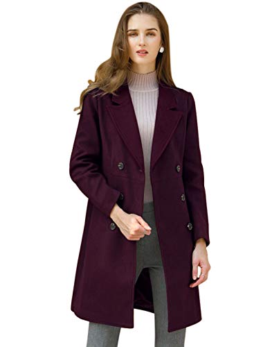 Allegra K Damen Langer Wintermantel mit zweireihigem gekerbtem Revers Purplish L von Allegra K