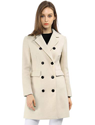 Allegra K Damen Langarm Wintermantel Umlegekragen Zweireiher Kammgarn Trenchcoat Mantel Beige S von Allegra K