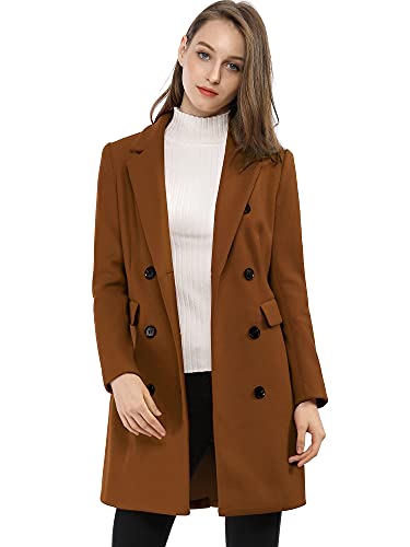 Allegra K Damen Langarm Wintermantel Umlegekragen Zweireiher Kammgarn Trenchcoat Mantel Dunkelbraun M von Allegra K