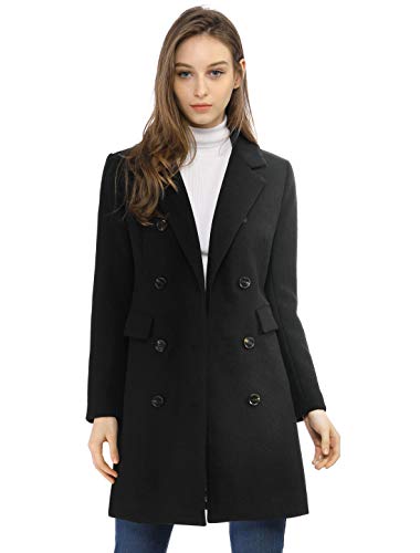 Allegra K Damen Langarm Wintermantel Umlegekragen Zweireiher Kammgarn Trenchcoat Mantel Schwarz L von Allegra K