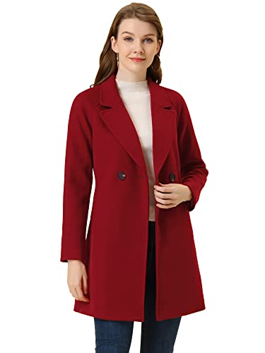 Allegra K Damen Langarm Umlegekragen Zweireiher Raglan Trenchcoat Mantel Dunkelrot M von Allegra K