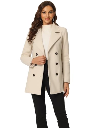 Allegra K Damen Langarm Umlegekragen Zweireiher Trenchcoat Mantel Beige XS von Allegra K