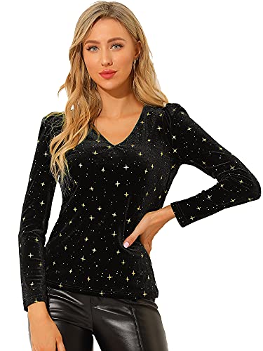 Allegra K Damen Langarm V Neck Metallic Sterne Samt Top Bluse Schwarz L Allegra K Damen Langarm V Neck Metallic Sterne Samt Top Bluse Schwarz L von Allegra K