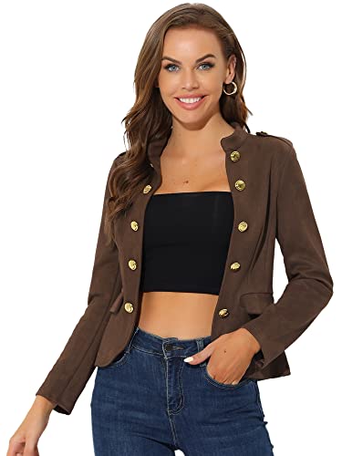 Allegra K Damen Langarm Rüschen Knopfdekor Offen Freizeitjacke Jacke Dunkel Kaffee XS von Allegra K