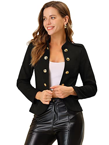 Allegra K Damen Langarm Wildleder Knopfdekor Offen Freizeitjacke Jacke Schwarz L von Allegra K