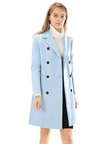 Allegra K Damen Langarm Wintermantel Umlegekragen Zweireiher Kammgarn Trenchcoat Mantel Blau XS von Allegra K