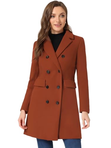 Allegra K Damen Langarm Wintermantel Umlegekragen Zweireiher Kammgarn Trenchcoat Mantel Braun L von Allegra K