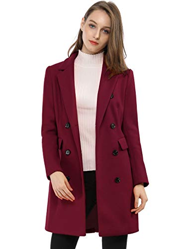 Allegra K Damen Langarm Wintermantel Umlegekragen Zweireiher Kammgarn Trenchcoat Mantel Burgundy M von Allegra K