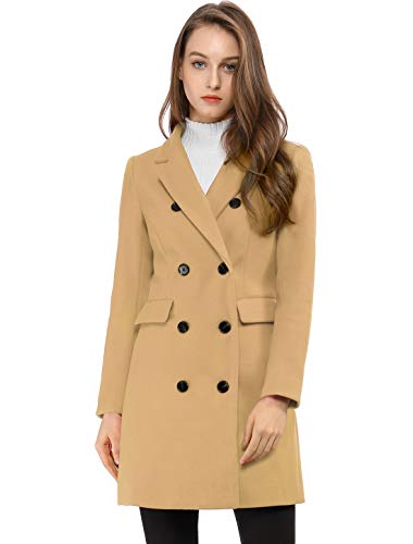 Allegra K Damen Langarm Wintermantel Umlegekragen Zweireiher Kammgarn Trenchcoat Mantel Khaki XS von Allegra K