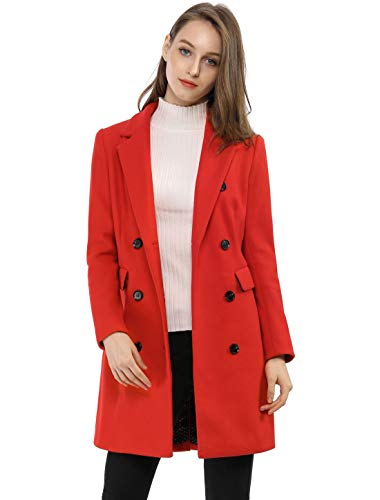 Allegra K Damen Langarm Wintermantel Umlegekragen Zweireiher Kammgarn Trenchcoat Mantel Rot L von Allegra K