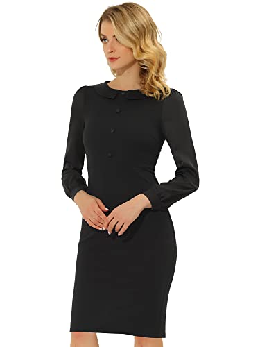 Allegra K Damen Langarm Work Vintage Knielang Midi Etuikleid Minikleid Kleid Schwarz L von Allegra K