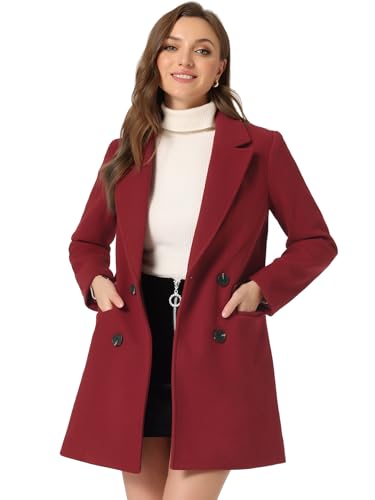 Allegra K Damen Langarm Zweireiher Bindegürtel Trenchcoat Mantel Dunkelrot S von Allegra K