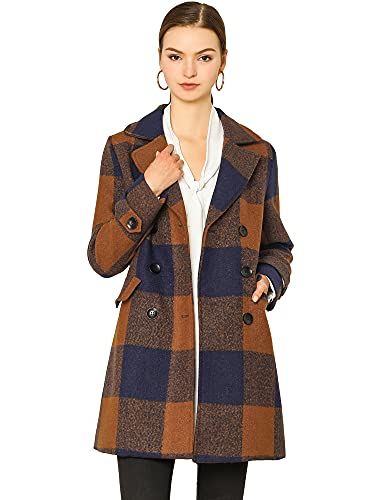 Allegra K Damen Mantel Langarm Zweireiher Colorblock Karo Trenchcoat Coat Braun Blau M von Allegra K