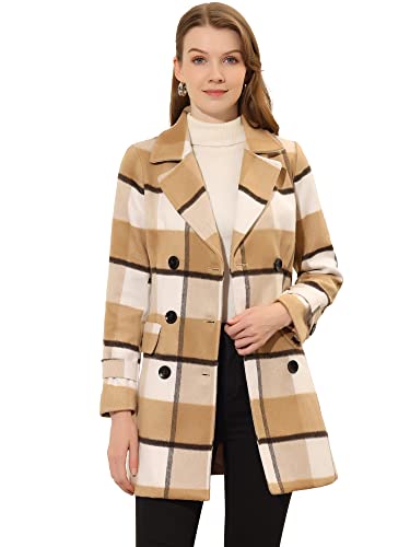 Allegra K Damen Mantel Langarm Zweireiher Colorblock Karo Trenchcoat Coat Braun M von Allegra K