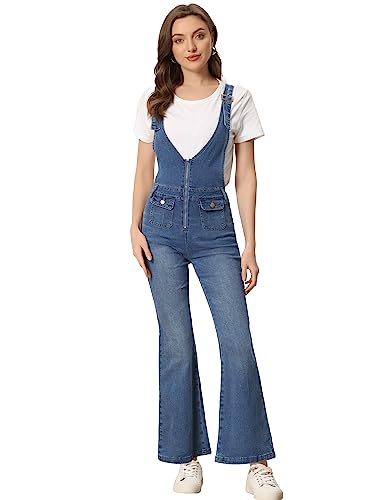 Allegra K Damen Latzhose Lässig Denimhose V-Ausschnitt Reißverschluss Jeans Overall Blau S von Allegra K