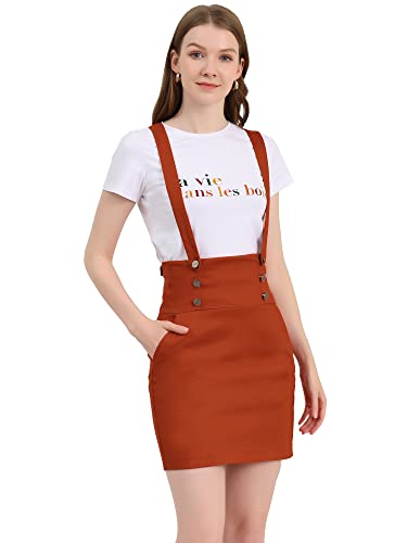 Allegra K Damen Latzrock Abnehmbarer Verstellbarer Träger Knöpfen Hohe Taille Bleistiftrock Rock Orange Rot M von Allegra K