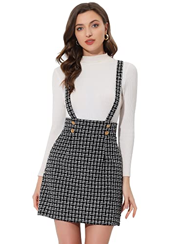Allegra K Damen Latzrock Verstellbare Hosenträger Hohe Taille Elegant Karo Rock Latzrock Schwarz M von Allegra K