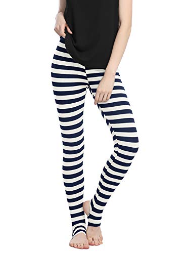 Allegra K Damen Leggings Bedruckt Hohe Taille Elastischer Bund Party Yoga Steigbügelhose, Dunkelblau gestreift, X-Klein von Allegra K