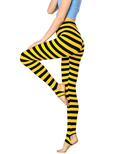 Allegra K Damen Leggings Gedruckt Hohe Taille Elastischer Bund Party Yoga Halloween Steigbügelhose, Gelb Schwarz gestreift, X-Groß von Allegra K