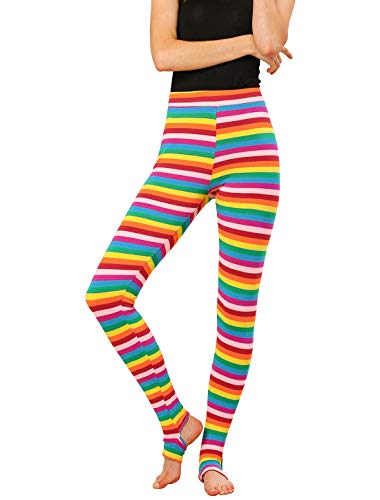 Allegra K Damen Leggings Gedruckt Hohe Taille Elastischer Bund Party Yoga Halloween Steigbügelhose, Mehrfarbig gestreift, Groß von Allegra K