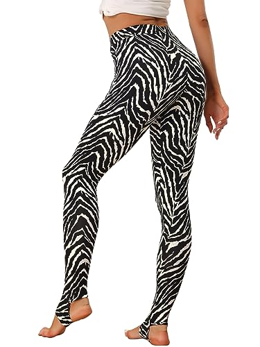 Allegra K Damen Leggings Gedruckt Hohe Taille Elastischer Bund Party Yoga Steigbügelhose, Schwarz-Zebra, S von Allegra K