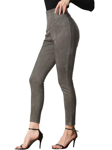 Allegra K Damen-Leggings aus Wildlederimitat, hohe Taille, Stretch, schmale Freizeithose, Dunkel_Grau, Groß von Allegra K