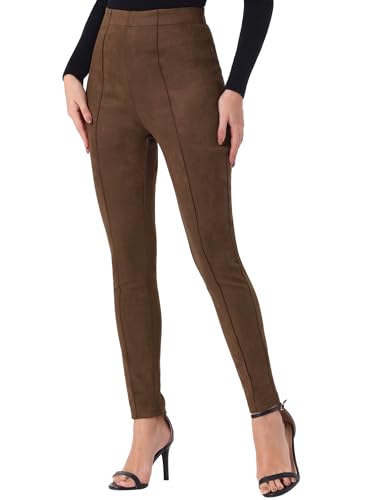 Allegra K Damen-Leggings aus Wildlederimitat, hohe Taille, Stretch, lässig, Kunstlederhose für Damen, Kaffee, M von Allegra K