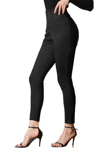 Allegra K Damen-Leggings aus Wildlederimitat, hohe Taille, Stretch, schmale Freizeithose, Schwarz, Groß von Allegra K