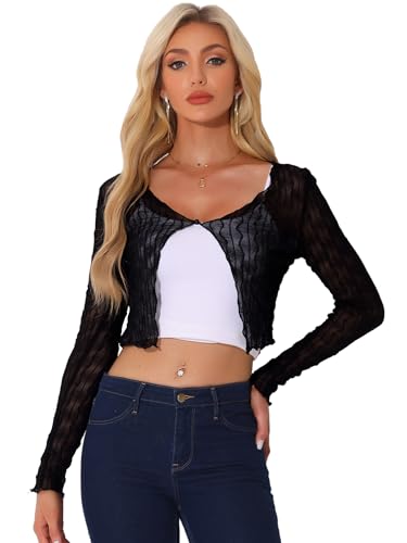 Allegra K Damen Leichtes Bolero Jäckchen Durchsichtiges Strukturiertes Kurzes Jäckchen Schwarz XL von Allegra K