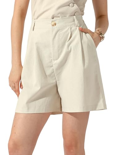 Allegra K Damen Leinen Shorts Im Sommer Lässig Elastisch Hohe Taille Kurze Hosen Beige S von Allegra K