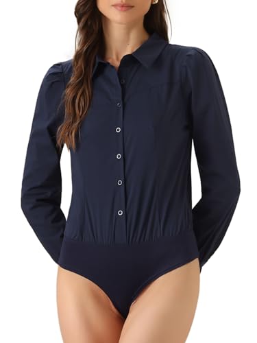 Allegra K Damen Leotard Bluse Revers Business Casual Knopfleiste Lange Ärmel Bodysuit Oberteil Marine Blau XL Allegra K Damen Leotard Bluse Revers Business Casual Knopfleiste Lange Ärmel Bodysuit Oberteil Marine Blau XL von Allegra K