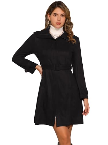 Allegra K Damen Mantel Aus Wildlederimitat, Mit Langem Reißverschluss Und Gürtel Schwarz XL Allegra K Damen Mantel Aus Wildlederimitat, Mit Langem Reißverschluss Und Gürtel Schwarz XL von Allegra K
