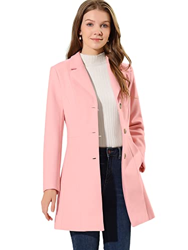 Allegra K Damen Revers Mantel Elegant Einreihige Langarm Arbeit Wintermäntel Rosa M von Allegra K