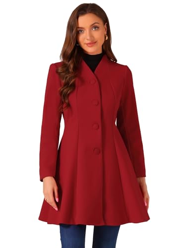 Allegra K Damen Mantel Langarm A-Linie Rüschen Einreihiger Elegant Knopfleiste Wintermantel Rot XS Allegra K Damen Mantel Langarm A-Linie Rüschen Einreihiger Elegant Knopfleiste Wintermantel Rot XS von Allegra K