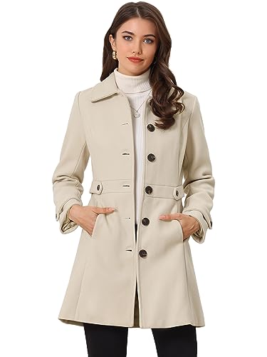 Allegra K Damen Mantel Langarm Einreihiger Oberbekleidung Taschen Wintermantel Coat Beige L von Allegra K