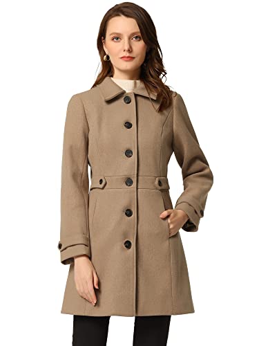 Allegra K Damen Mantel Langarm Einreihiger Oberbekleidung Taschen Wintermantel Coat Brauntöne XS von Allegra K