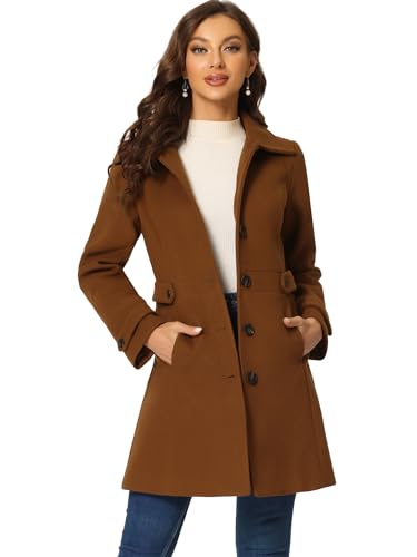 Allegra K Damen Mantel Langarm Einreihiger Oberbekleidung Taschen Wintermantel Coat Dunkel Braun M von Allegra K