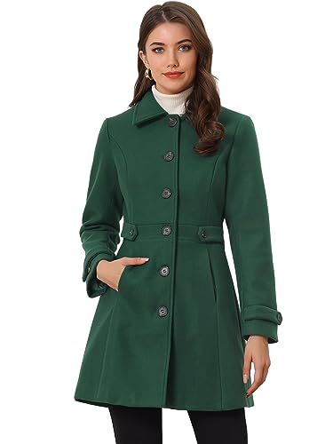 Allegra K Damen Mantel Langarm Einreihiger Oberbekleidung Taschen Wintermantel Coat Grün S von Allegra K