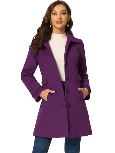 Allegra K Damen Mantel Langarm Einreihiger Oberbekleidung Taschen Wintermantel Coat Lila XL von Allegra K