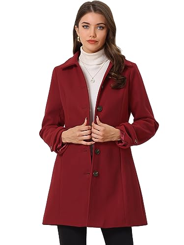 Allegra K Damen Mantel Langarm Einreihiger Oberbekleidung Taschen Wintermantel Coat Rot L von Allegra K