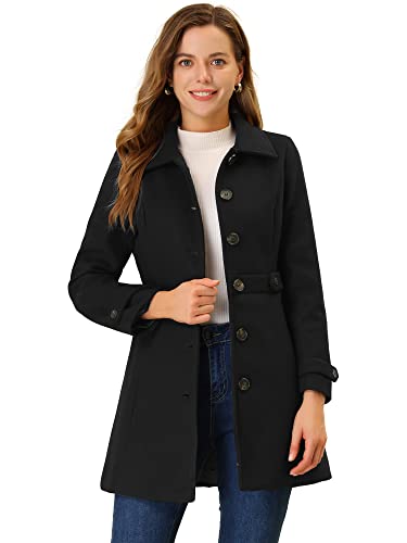 Allegra K Damen Mantel Langarm Einreihiger Oberbekleidung Taschen Wintermantel Coat Schwarz 3XL von Allegra K