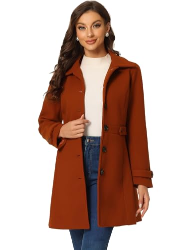 Allegra K Damen Mantel Langarm Einreihiger Oberbekleidung Taschen Wintermantel Coat ZiegelRot L von Allegra K