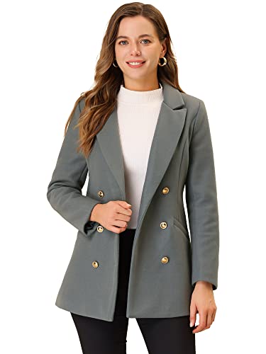 Allegra K Damen Mantel Langarm Reverskragen Zweireihig Gürtel Outwear Pea Wintermantel Coat Grau XL von Allegra K