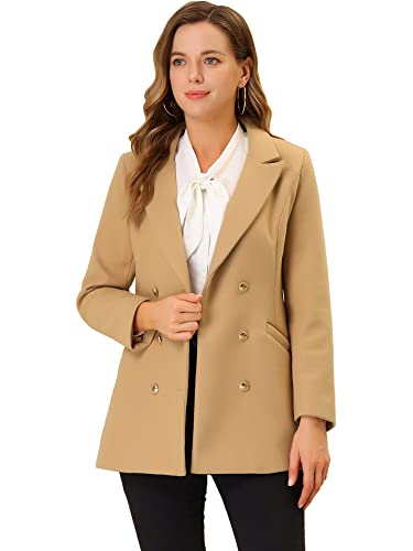 Allegra K Damen Mantel Langarm Reverskragen Zweireihig Gürtel Outwear Pea Wintermantel Coat Khaki L von Allegra K