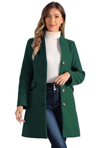 Allegra K Damen Mantel Langarm V-Ausschnitt Einreihiger Knopfleiste Elegant Trenchcoat Wintermantel Dunkelgrün S von Allegra K