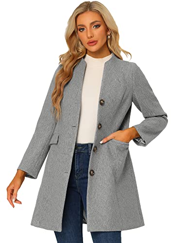 Allegra K Damen Mantel Langarm V-Ausschnitt Einreihiger Knopfleiste Elegant Trenchcoat Wintermantel Grau S von Allegra K